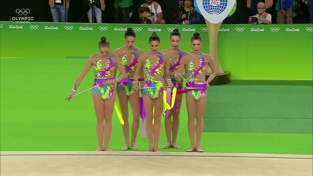 Rhythmic Gymnastic team performs